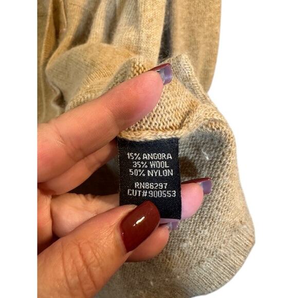 Bcbgmaxazria Beige Wool/Angora Blend Peplum Button Down Sweater Women Sz L - Picture 7 of 8